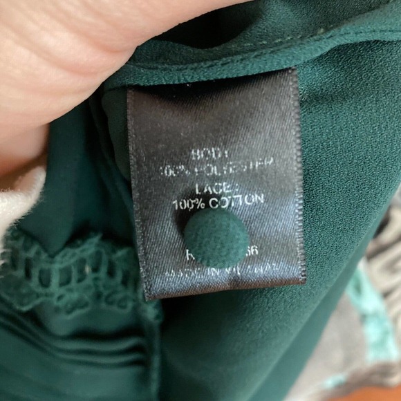 41 Hawthorn Shirt Womens Sz M Green Pleated Crochet 3/4 Sleeve V- Neck‎ Tunic - Picture 6 of 8